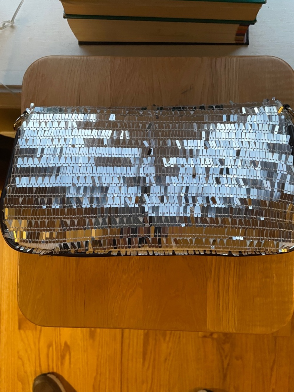 Silver Sequin Evening Clutch - Women's Bag - Picture 3 of 8